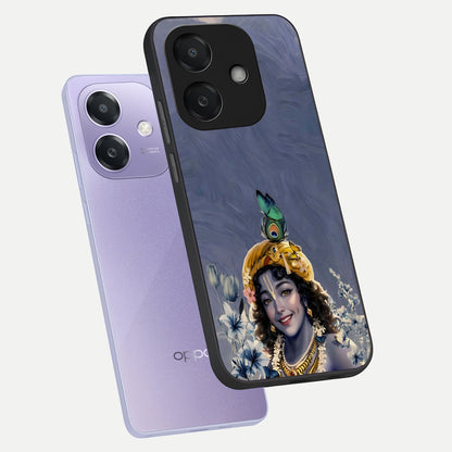  Lord Krishna phone case For Oppo A3x 5G showing premium glass back cover with detailed artwork