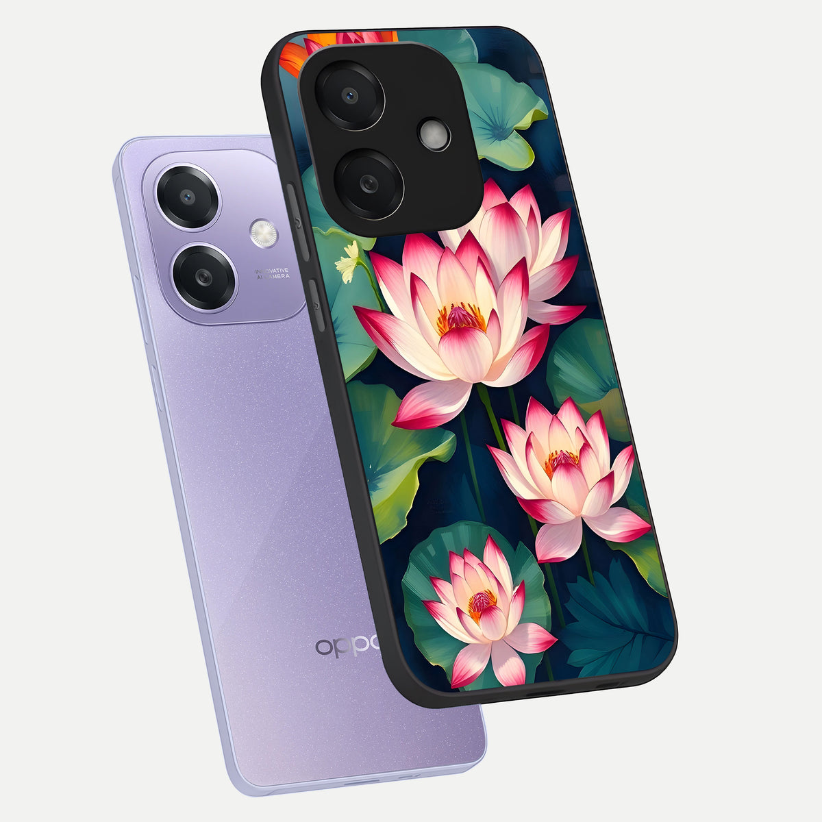  Lotus Dream Serenity phone case For Oppo A3x 5G showing premium glass back cover with detailed artwork
