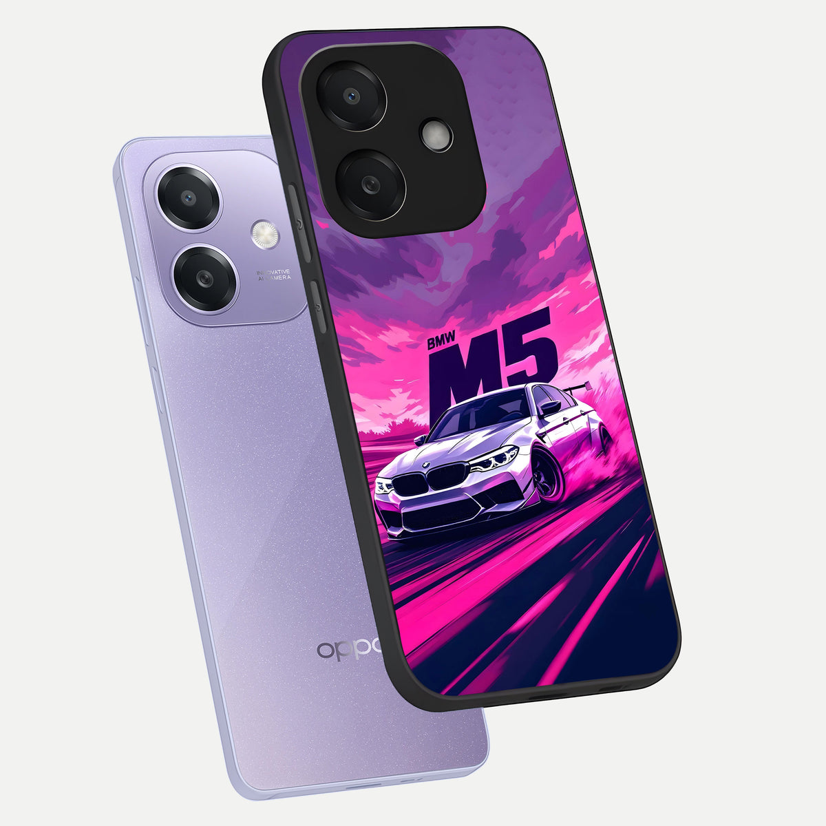  MS Neon Car phone case For Oppo A3x 5G showing premium glass back cover with detailed artwork