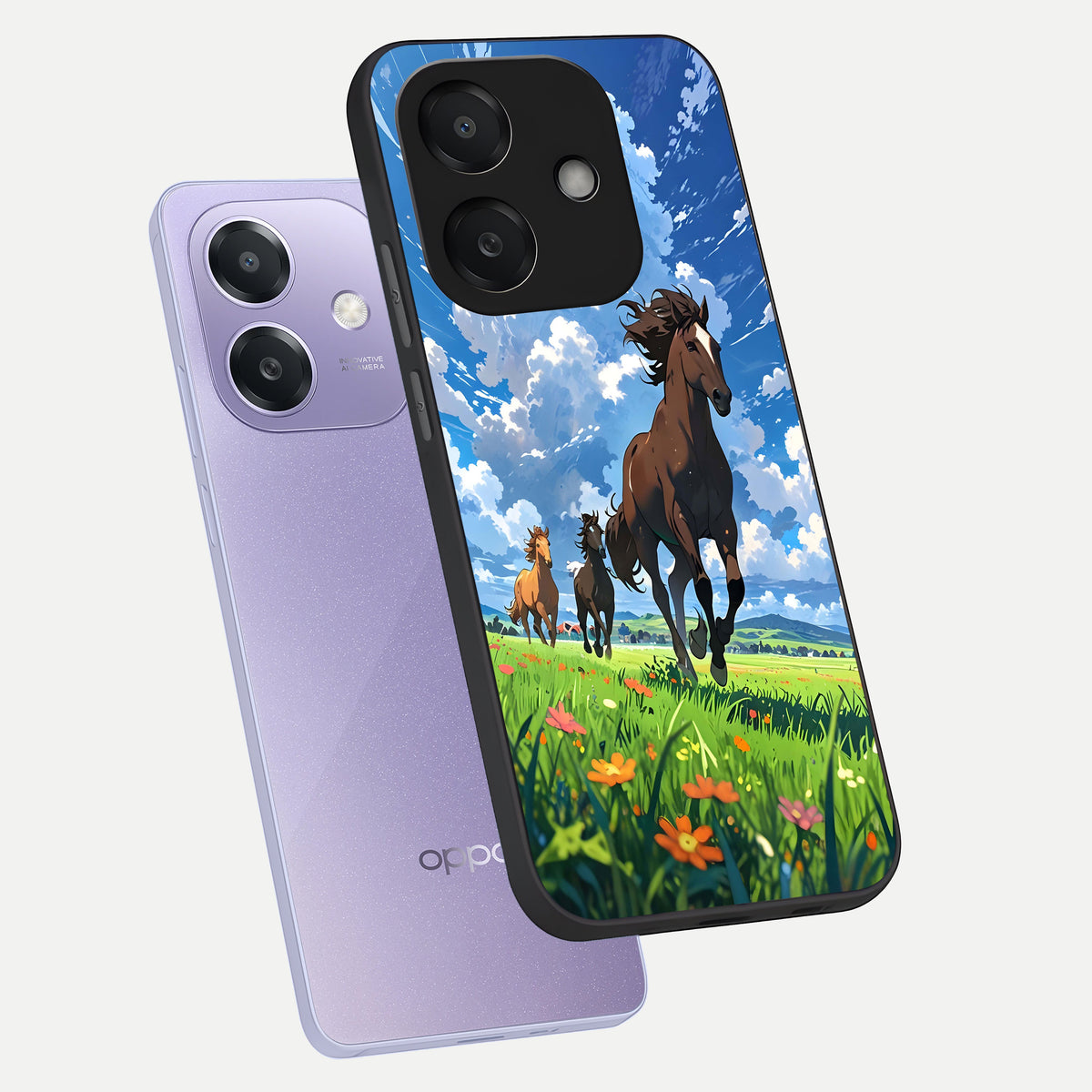  Majestic Horses Galloping phone case For Oppo A3x 5G showing premium glass back cover with detailed artwork