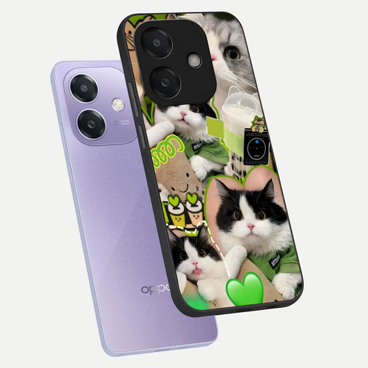  Matcha Cats Mood phone case For Oppo A3x 5G showing premium glass back cover with detailed artwork