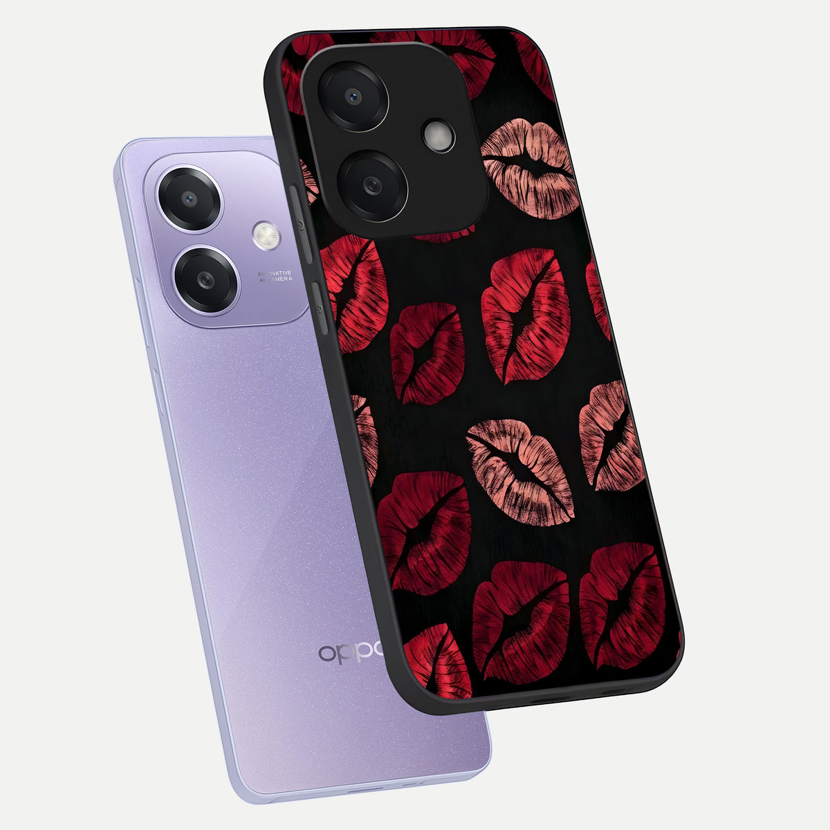  Midnight Kiss Love phone case For Oppo A3x 5G showing premium glass back cover with detailed artwork