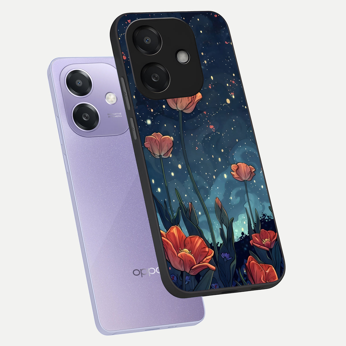  Midnight Tulip Glow phone case For Oppo A3x 5G showing premium glass back cover with detailed artwork
