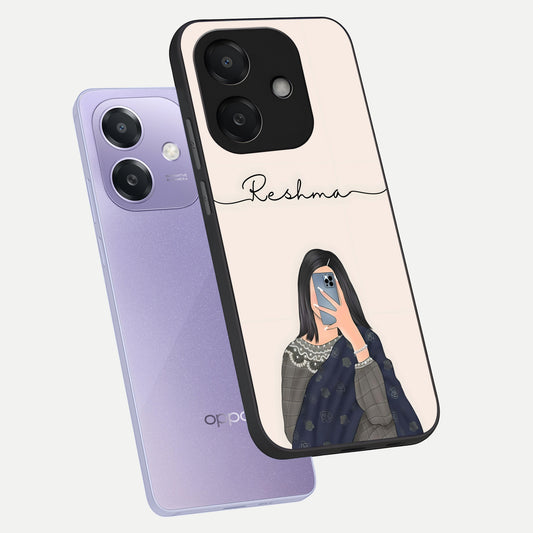  Mirror Mood Muse With Custom Name phone case For Oppo A3x 5G showing premium glass back cover with detailed artwork