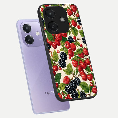  Mixed Berry Collage phone case For Oppo A3x 5G showing premium glass back cover with detailed artwork