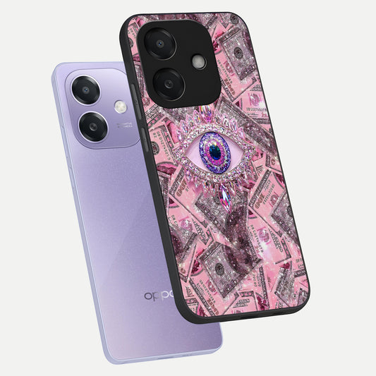  Money Eye Luxe phone case For Oppo A3x 5G showing premium glass back cover with detailed artwork