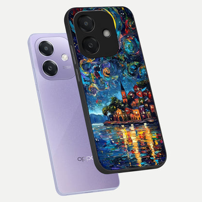  Moonlight Harbor Glow phone case For Oppo A3x 5G showing premium glass back cover with detailed artwork