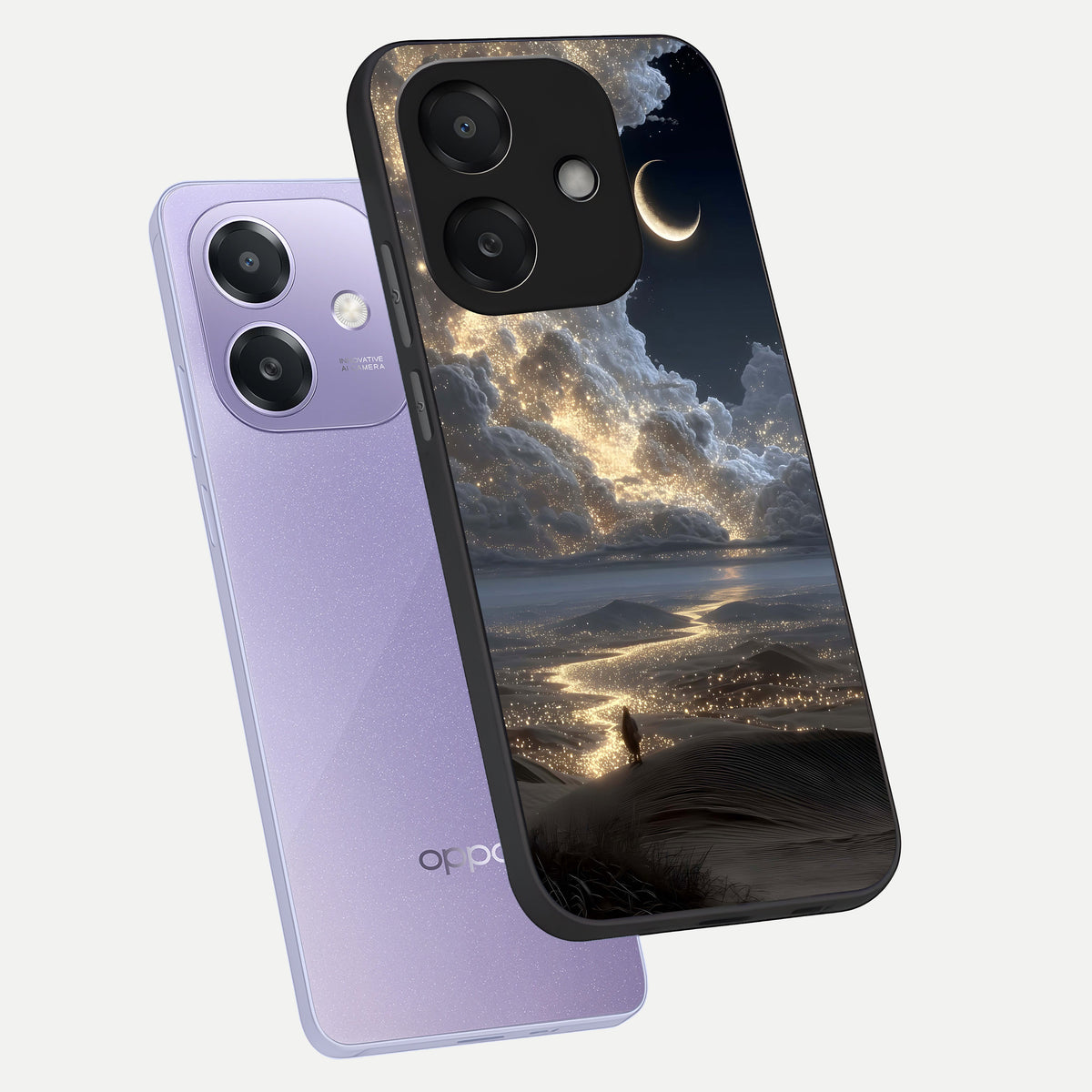  Moonlight Spark Path phone case For Oppo A3x 5G showing premium glass back cover with detailed artwork