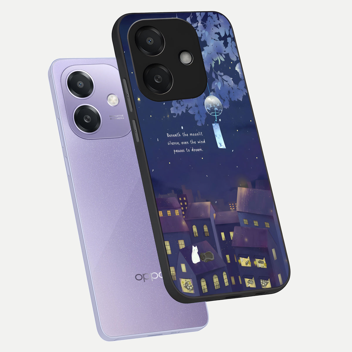  Moonlit Cat Silence phone case For Oppo A3x 5G showing premium glass back cover with detailed artwork