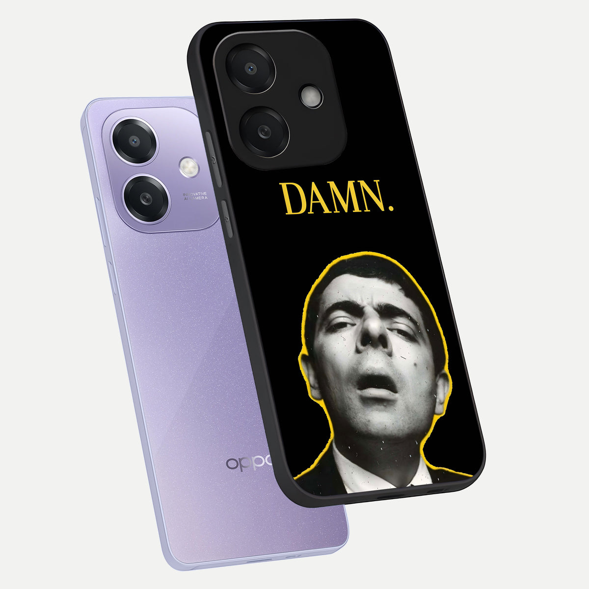  Mr Bean Damn phone case For Oppo A3x 5G showing premium glass back cover with detailed artwork