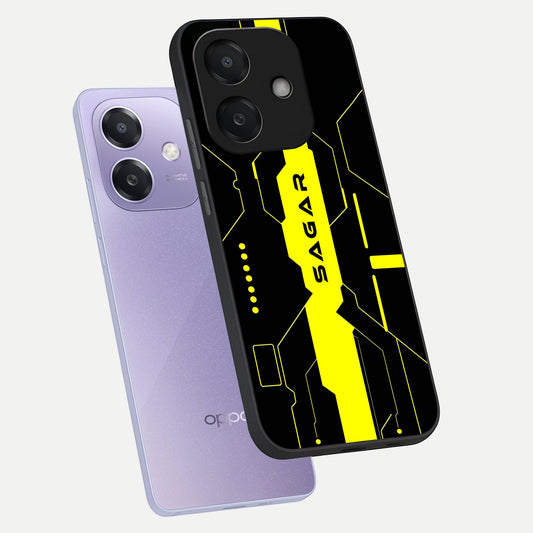  Neon CYBERPUNK Custom Name phone case For Oppo A3x 5G showing premium glass back cover with detailed artwork