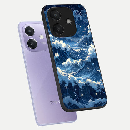  Ocean Moon Waves phone case For Oppo A3x 5G showing premium glass back cover with detailed artwork