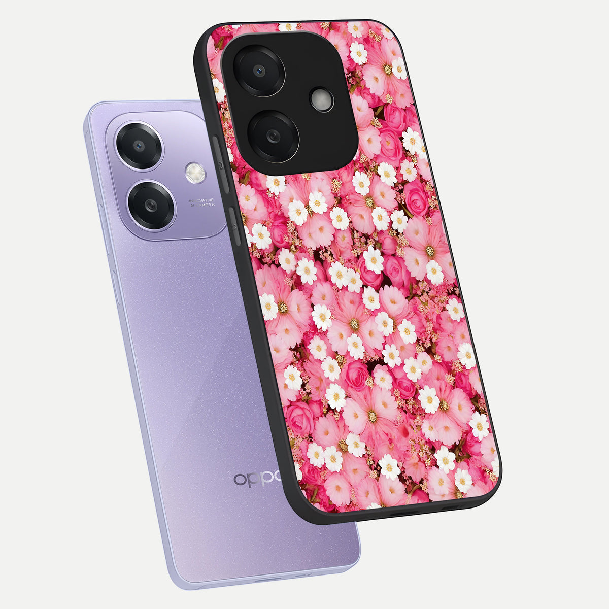  Pink Daisy Bliss phone case For Oppo A3x 5G showing premium glass back cover with detailed artwork