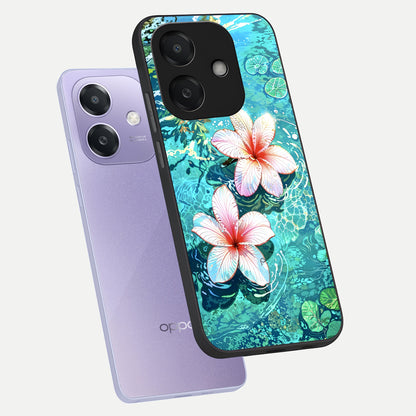  Pink Flowers in Water phone case For Oppo A3x 5G showing premium glass back cover with detailed artwork