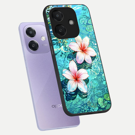  Pink Flowers in Water phone case For Oppo A3x 5G showing premium glass back cover with detailed artwork