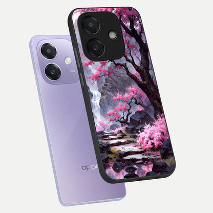  Pink Sunflower Glow phone case For Oppo A3x 5G showing premium glass back cover with detailed artwork