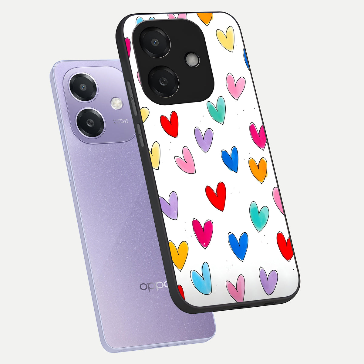  Playful Love Doodles phone case For Oppo A3x 5G showing premium glass back cover with detailed artwork