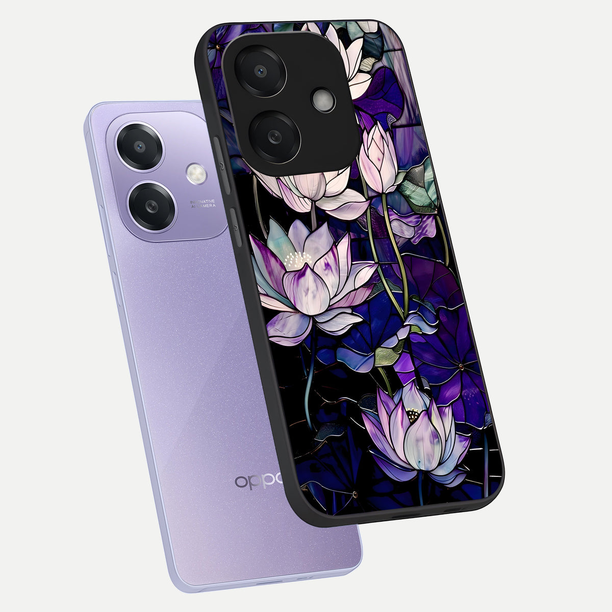  Purple Lotus Pattern phone case For Oppo A3x 5G showing premium glass back cover with detailed artwork