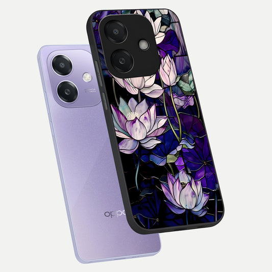  Purple Lotus Pattern phone case For Oppo A3x 5G showing premium glass back cover with detailed artwork