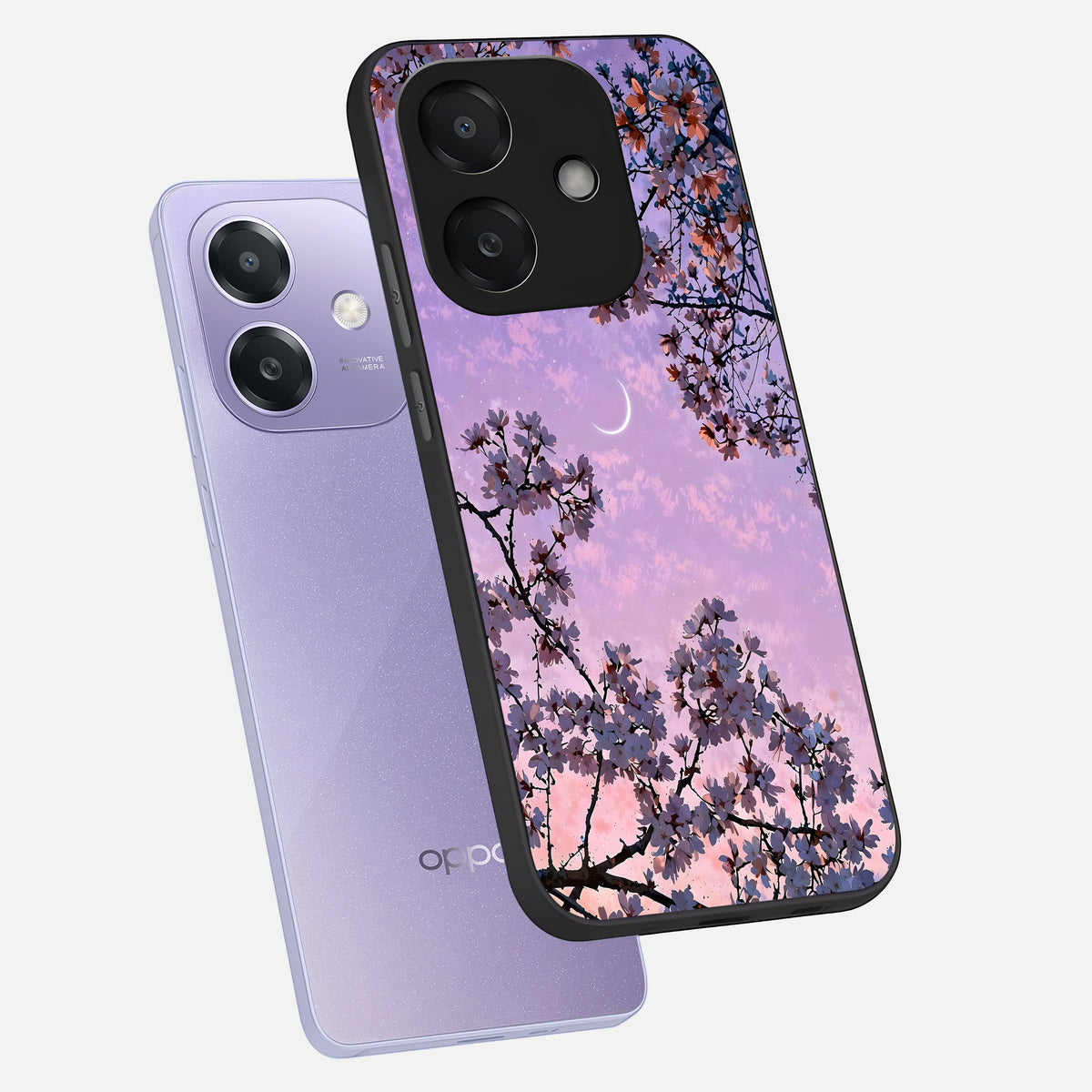  Purple Serenity Moon phone case For Oppo A3x 5G showing premium glass back cover with detailed artwork