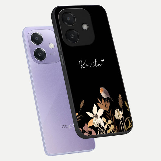  Quiet Garden Tune Custom Name phone case For Oppo A3x 5G showing premium glass back cover with detailed artwork