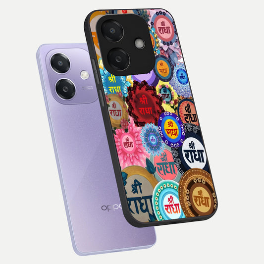  Radha Divine Bloom phone case For Oppo A3x 5G showing premium glass back cover with detailed artwork