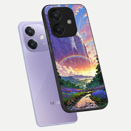  Rainbow Valley Dream phone case For Oppo A3x 5G showing premium glass back cover with detailed artwork