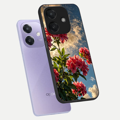  Red Bloom Skies phone case For Oppo A3x 5G showing premium glass back cover with detailed artwork