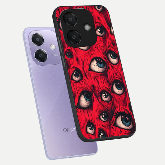  Red Eyes Pattern phone case For Oppo A3x 5G showing premium glass back cover with detailed artwork