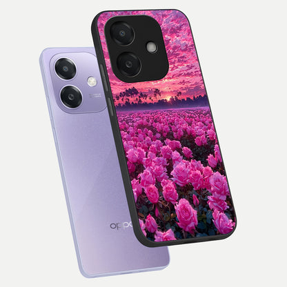  Rose Sunset Valley phone case For Oppo A3x 5G showing premium glass back cover with detailed artwork