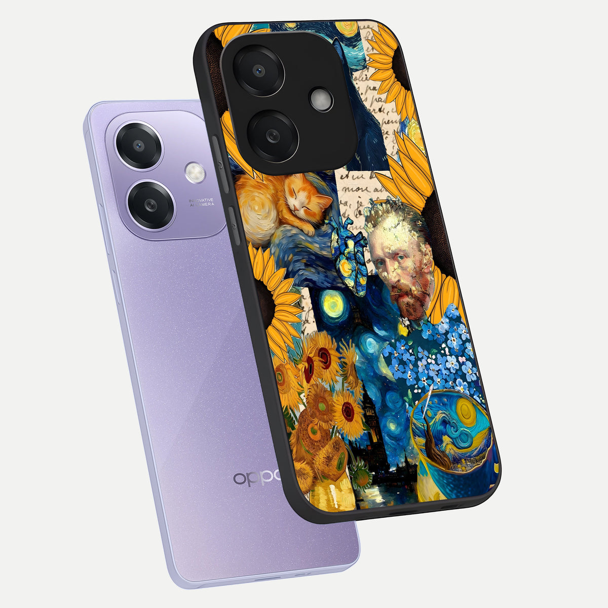  Sunflower Chic Mood Custom Name phone case For Oppo A3x 5G showing premium glass back cover with detailed artwork