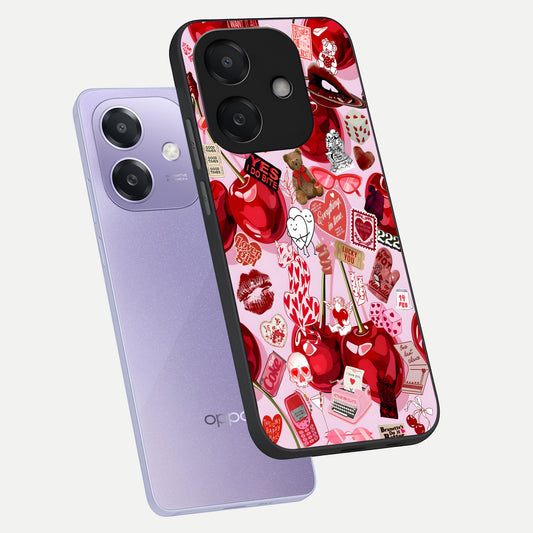  Sweet Cherry Chaos phone case For Oppo A3x 5G showing premium glass back cover with detailed artwork