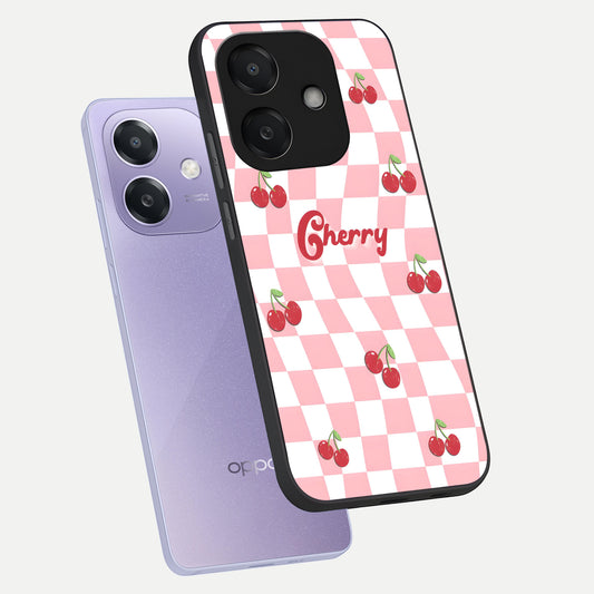  Sweet Cherry Vibes phone case For Oppo A3x 5G showing premium glass back cover with detailed artwork