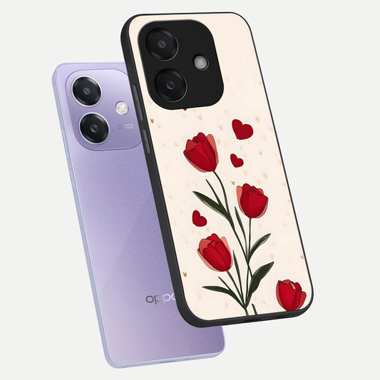  Tulip With Heart phone case For Oppo A3x 5G showing premium glass back cover with detailed artwork