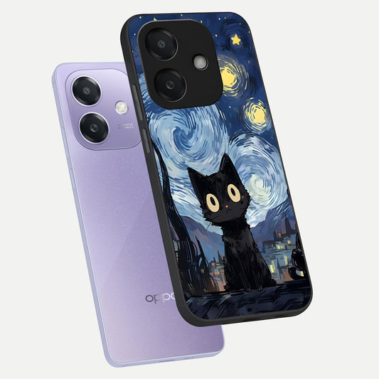  Van Gogh Cat phone case For Oppo A3x 5G showing premium glass back cover with detailed artwork