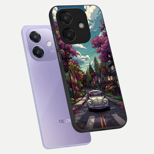  Vintage Street Drive phone case For Oppo A3x 5G showing premium glass back cover with detailed artwork