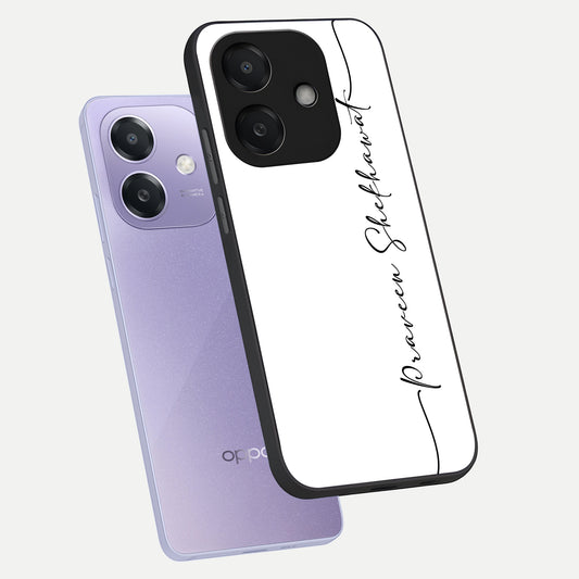  White Tune Custom Name phone case For Oppo A3x 5G showing premium custom name glass back cover