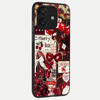  Aesthetic Cherry Tea back cover For Oppo A3x 5G slim fit glass case with vibrant aesthetic design