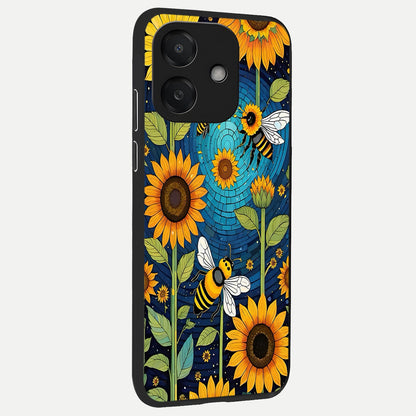  Bees And Sunflowers back cover For Oppo A3x 5G slim fit glass case with vibrant aesthetic design