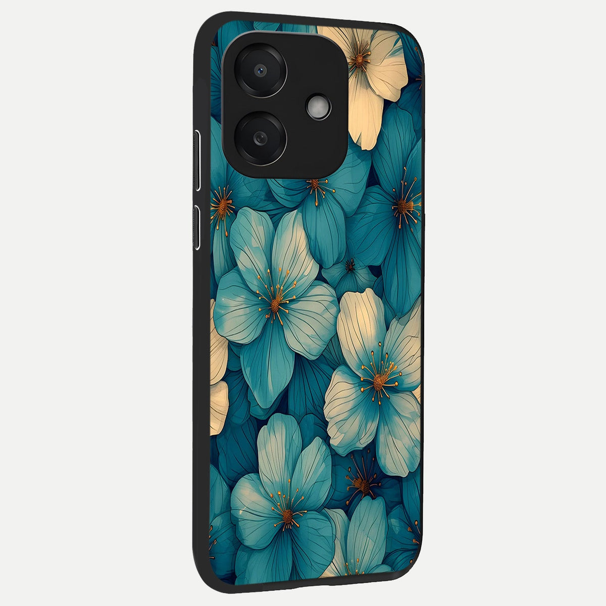  Blue Shade Floral back cover For Oppo A3x 5G slim fit glass case with vibrant aesthetic design