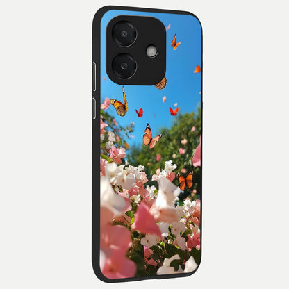  Butterflies In Bloom Sky back cover For Oppo A3x 5G slim fit glass case with vibrant aesthetic design