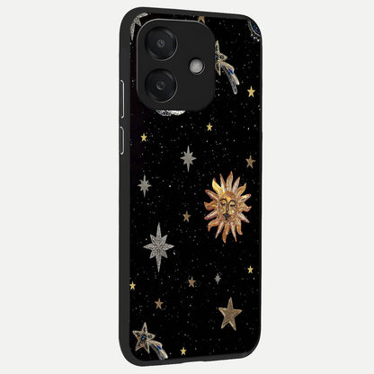  Celestial Moon With Stars back cover For Oppo A3x 5G slim fit glass case with vibrant aesthetic design