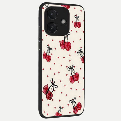  Cherry Heart Bow back cover For Oppo A3x 5G slim fit glass case with vibrant aesthetic design