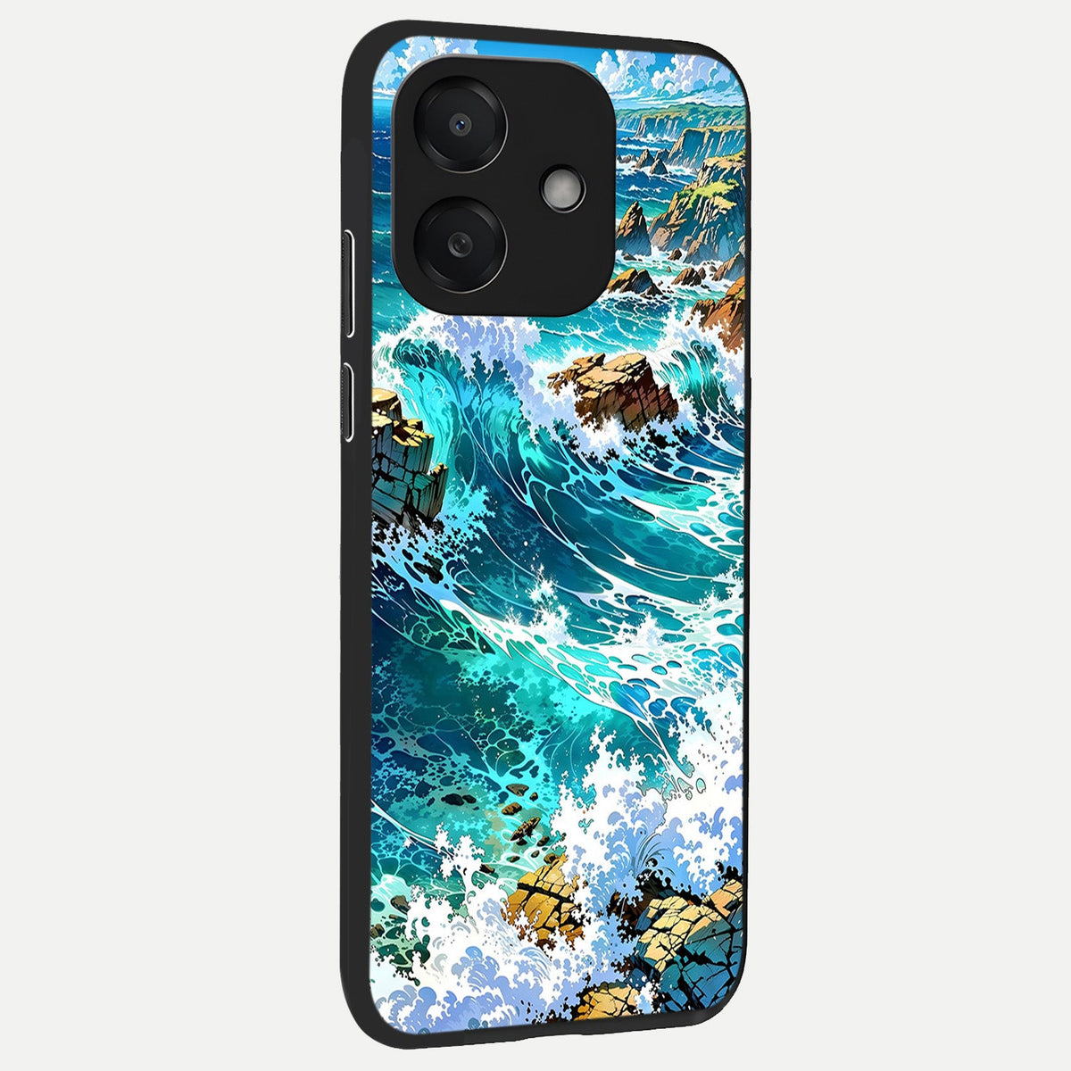  Coastal Blue Waves back cover For Oppo A3x 5G slim fit glass case with vibrant aesthetic design