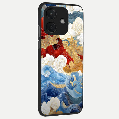  Colored Waves back cover For Oppo A3x 5G slim fit glass case with vibrant aesthetic design