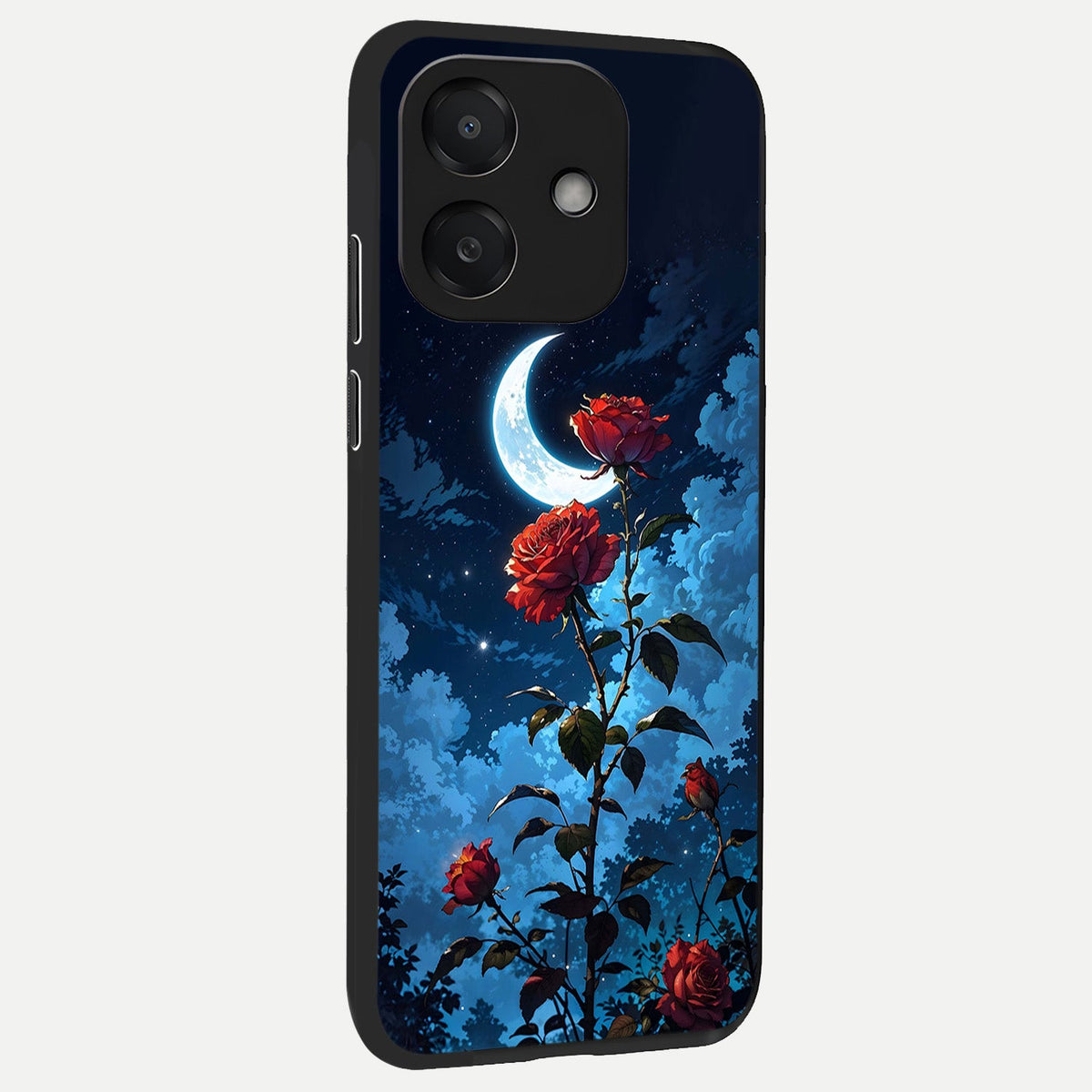  Crimson Rose Moon back cover For Oppo A3x 5G slim fit glass case with vibrant aesthetic design