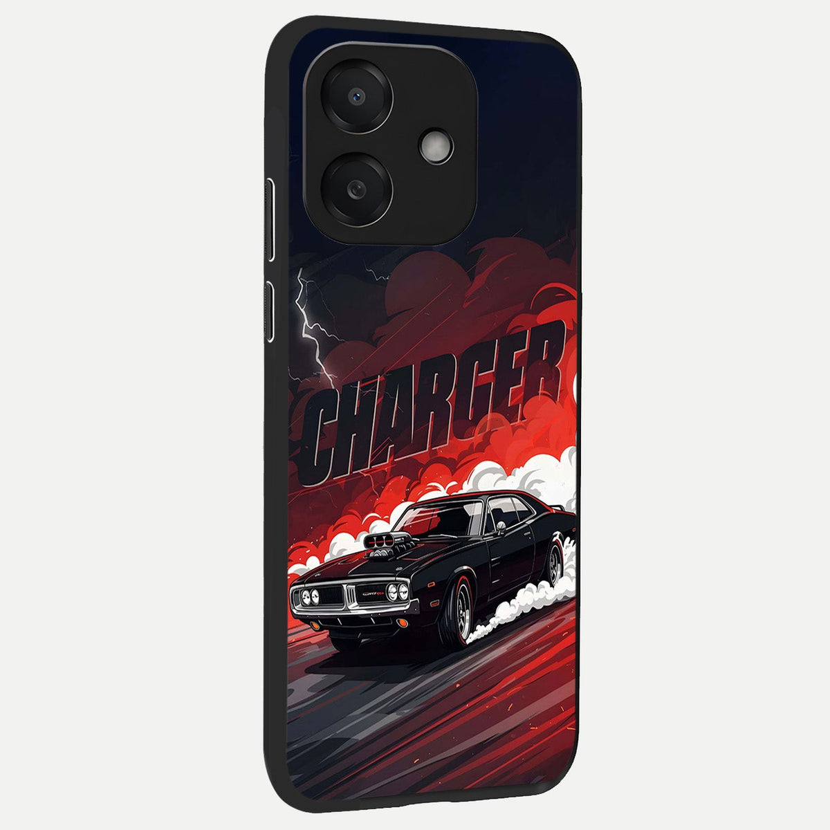  Dark Charger Fury back cover For Oppo A3x 5G slim fit glass case with vibrant aesthetic design