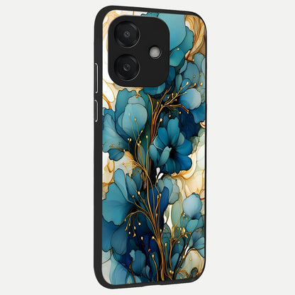  Golden Bloom Symphony back cover For Oppo A3x 5G slim fit glass case with vibrant aesthetic design