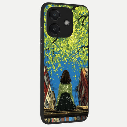  Golden Leaves Glow back cover For Oppo A3x 5G slim fit glass case with vibrant aesthetic design