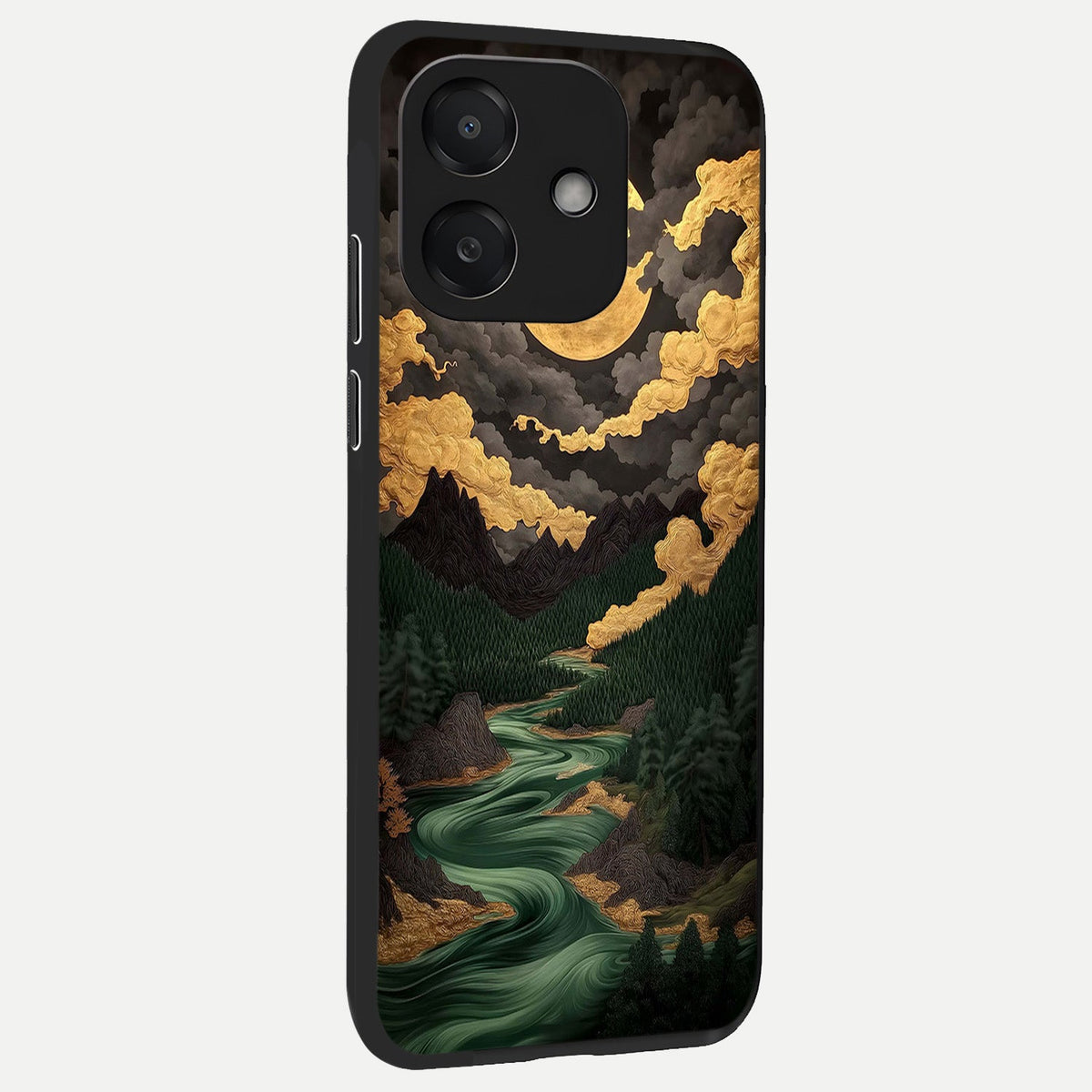  Golden River Moon back cover For Oppo A3x 5G slim fit glass case with vibrant aesthetic design
